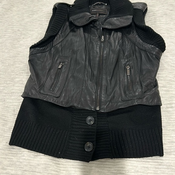 EUC BCBG Viggo Black Leather and Knit Vest size medium - Picture 3 of 15